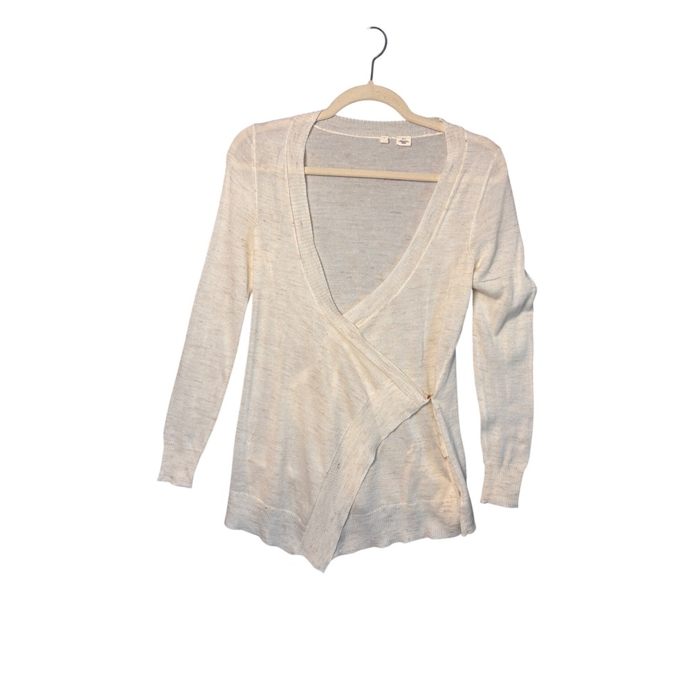 Moth Women Wrap Cardigan XS Cream Wool Linen Blend Surplice Boho Minimalist